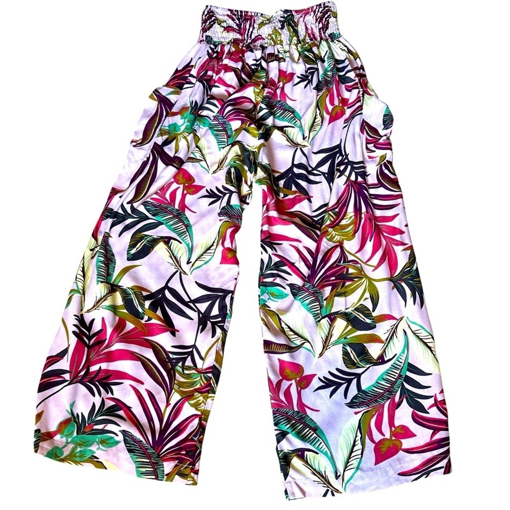 Island Planet Tropical Wide Leg Rayon Print Beach Pants, One Size, Swim Coverup
